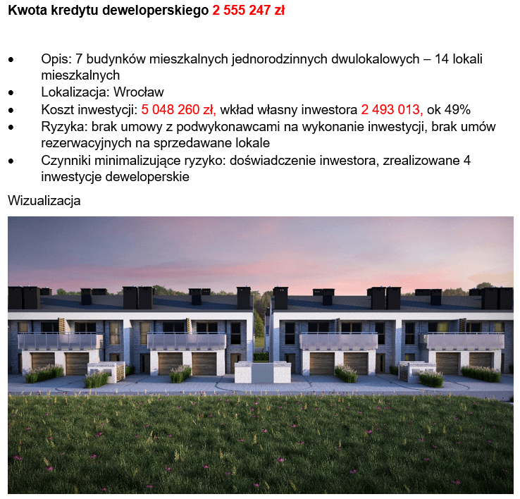 Kredyt deweloperski - przykładowa inwestycja